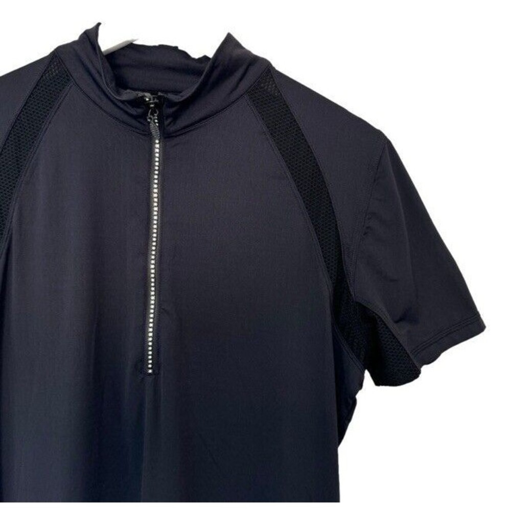 Goode Rider Lux Henley Zipper Shirt Black Rhinestone Short Sleeve Mesh Large NEW